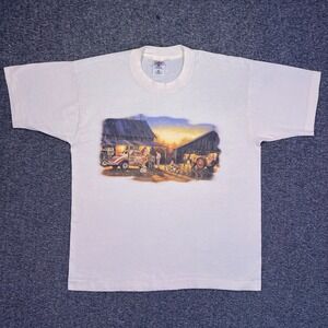 VTG 90s Saturday Night Special Graphic Shirt L White Racing Farm Dave Barnhouse